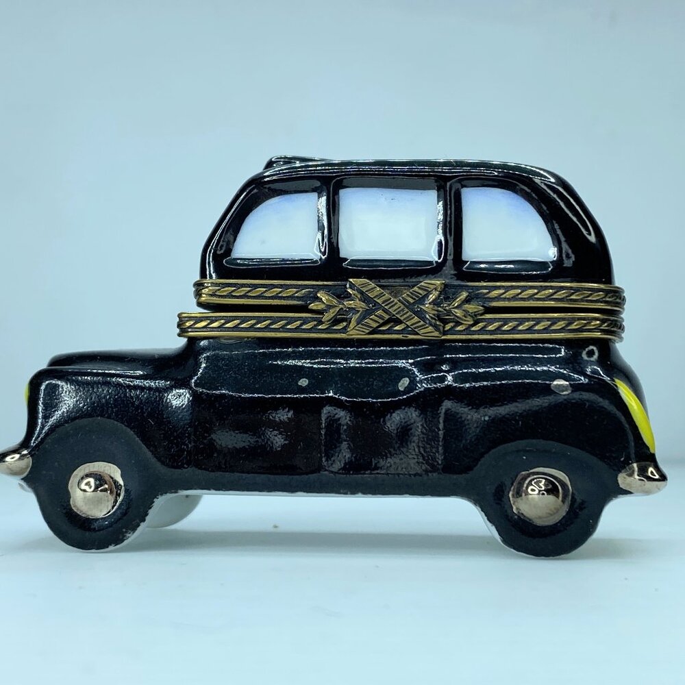 Limoges Porcelain British English Black Taxi Cab Limited edition Trinket A153